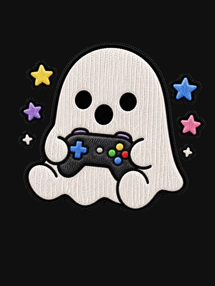 Cute Ghost Gamer Kawaii Embroidery Patch Design by ColorSplash123