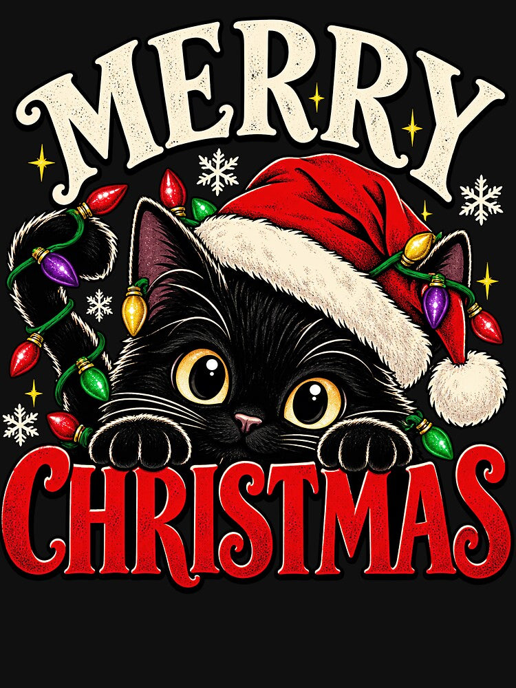 Merry Christmas Black Cat Cute Cat Lover Holiday Gift by StyleGlimpse