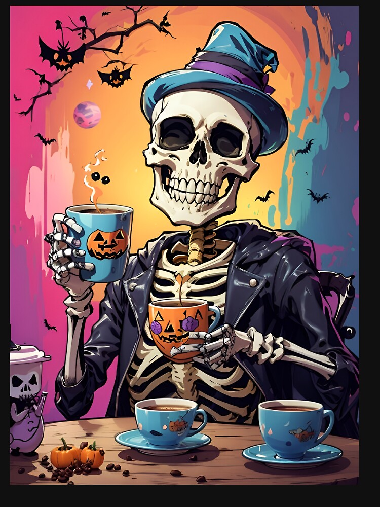 halloween coffee drinking skeleton by Abdalla Hussein