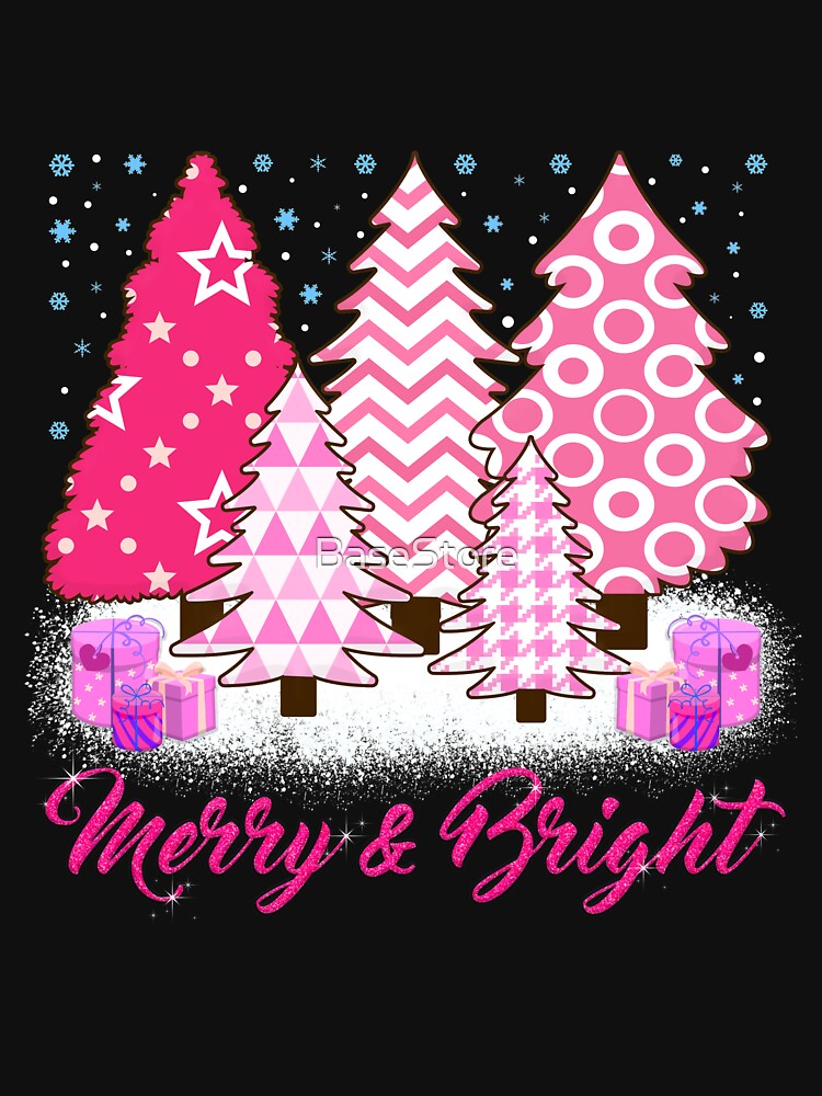 Merry and Bright Pink Christmas Tree Pink Christmas by BaseStore