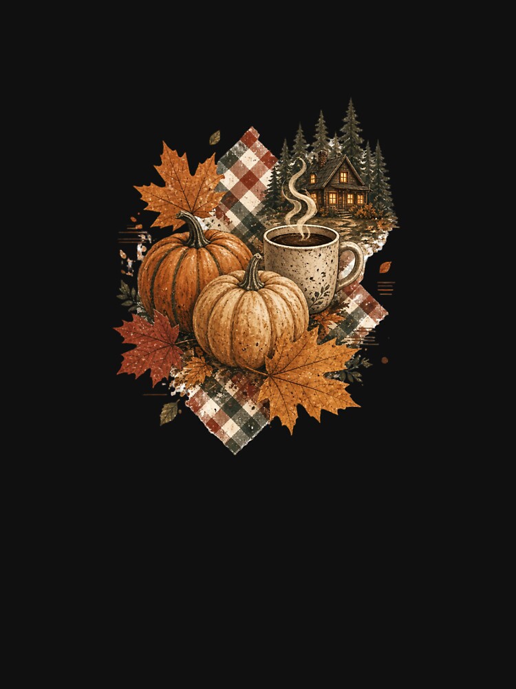 Cozy Autumn Cabin Coffee & Pumpkins by InkWeaveShop