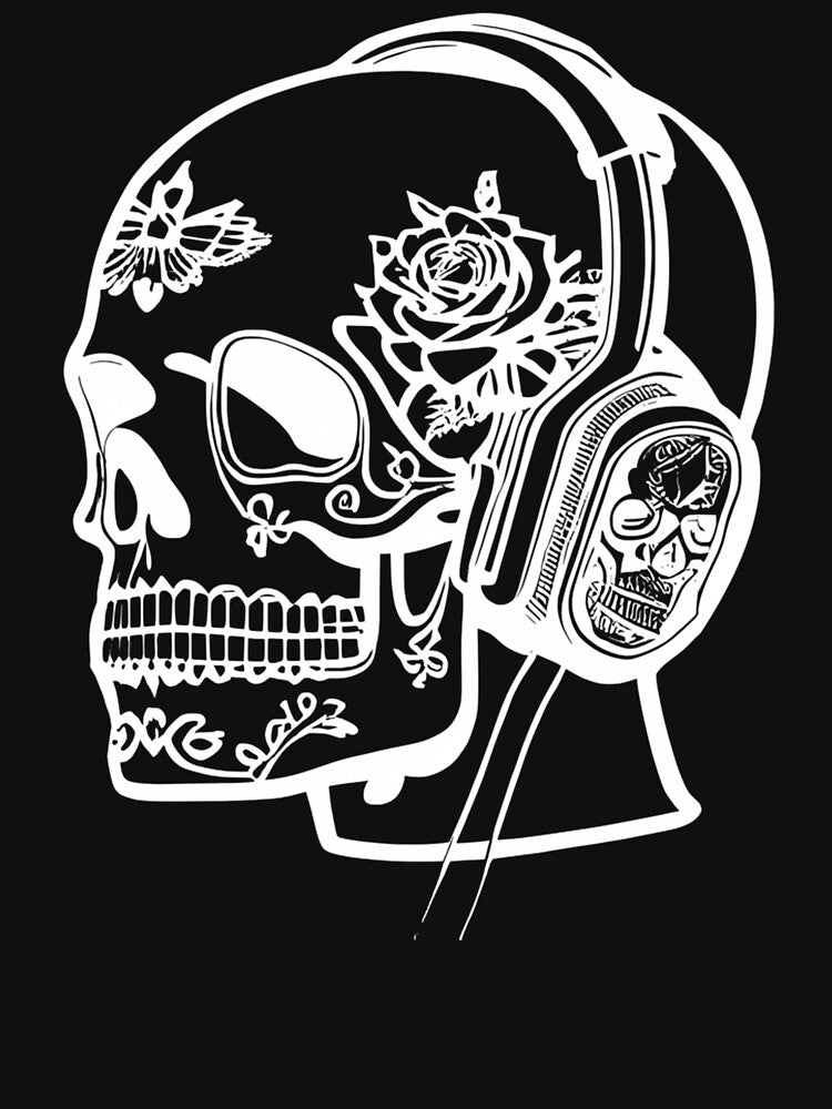 Sugar Skull Wearing Headphones White by teeteeworldc