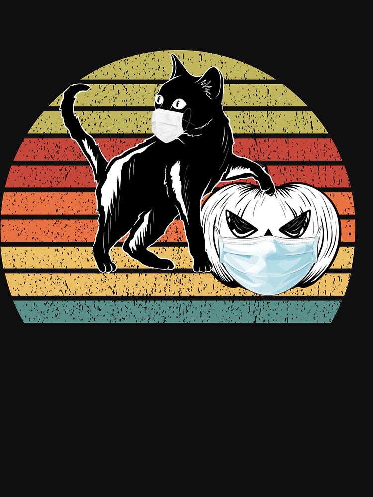 Funny Halloween Cat Pumpkin Wearing Face Mask 2020 by SamArtistbyAUS
