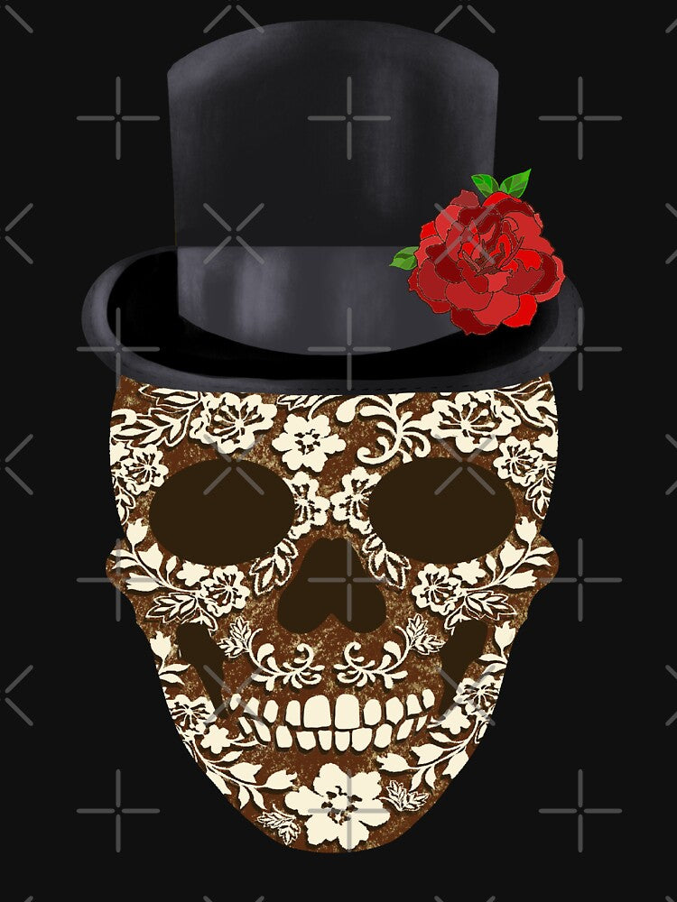 Vintage Ivory Flowers Sugar Skull Top Hat with Red Rose by MFGB-Creations
