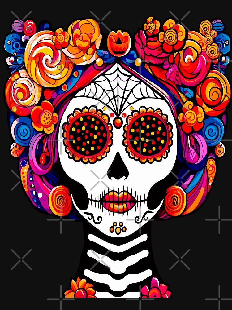 Colorful Catrina Marigold Sugar Skull Art by  Ojo de Lilith