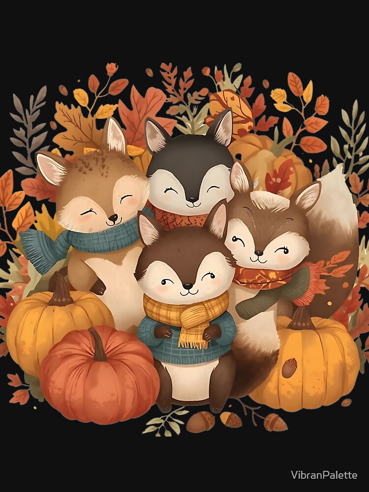 Cozy Autumn Fox Family: Cute Watercolor Fall Animals & Pumpkin Patch Art by VibranPalette