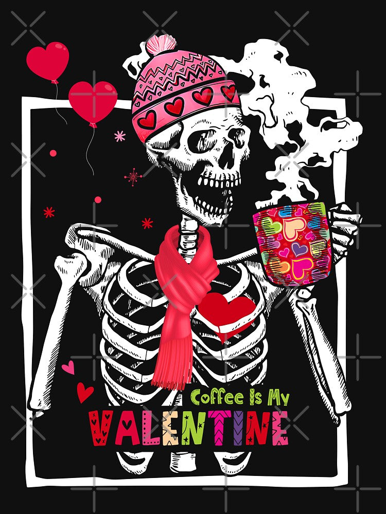 Skeleton Drinking Coffee Rose Heart Coffee Is My Valentine by RikoAiba