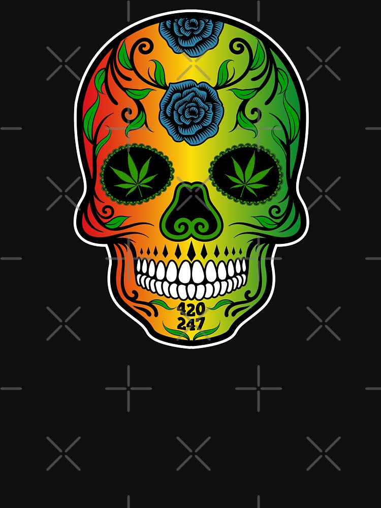 Colorful Rasta Weed Sugar Skull Reggae Flag by designandclouds