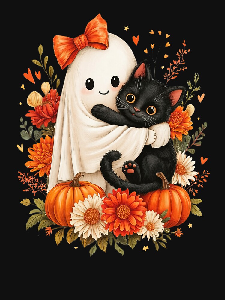 Halloween Ghost Holding Black Cat Funny by studio-ssaam