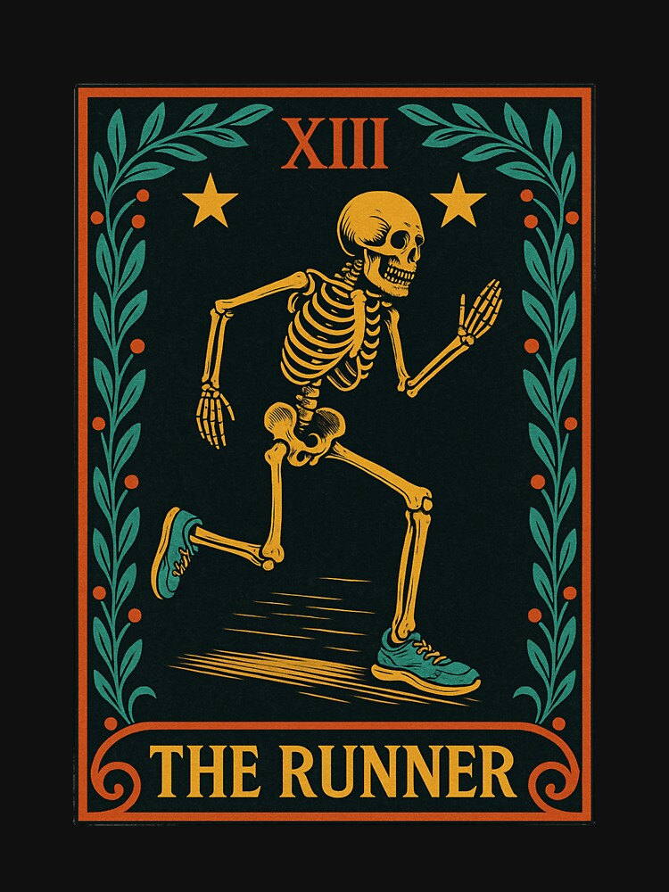 The Runner Tarot Card Marathon Running Skeleton Marathon Runner Tarot T-Shirt by Omarmadani