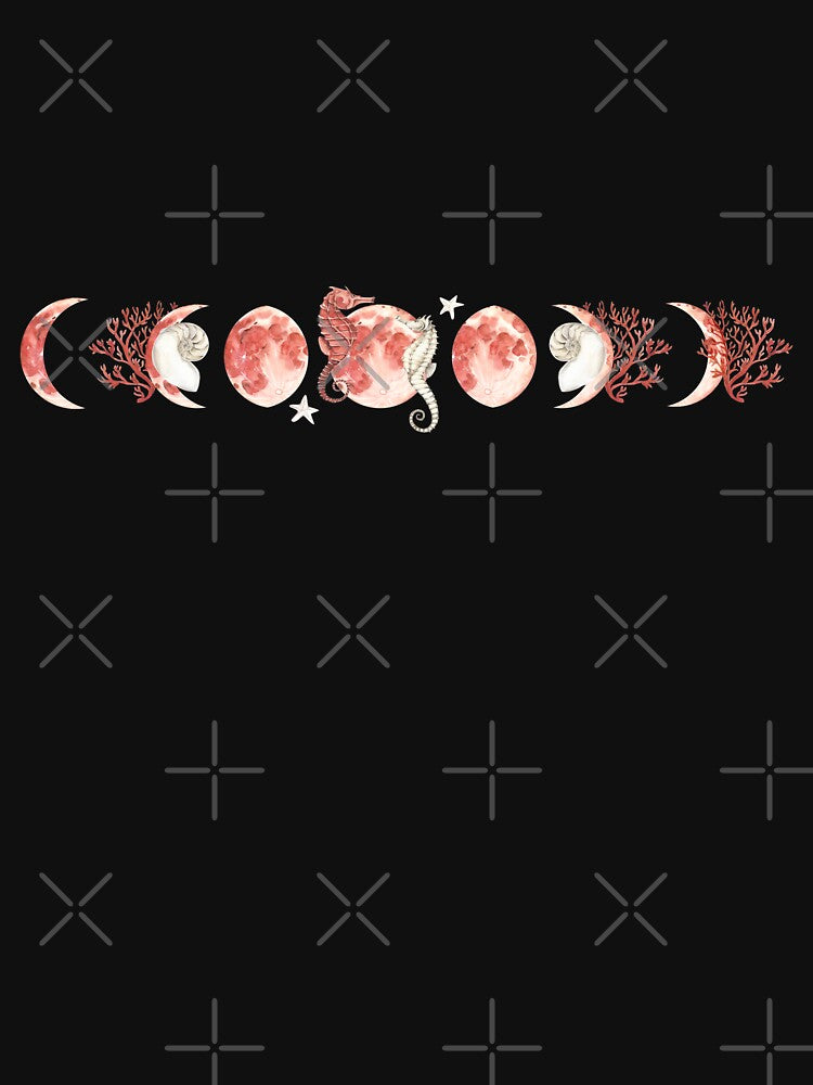 moon phases celestial coral watercolor by cutecrazytshirt