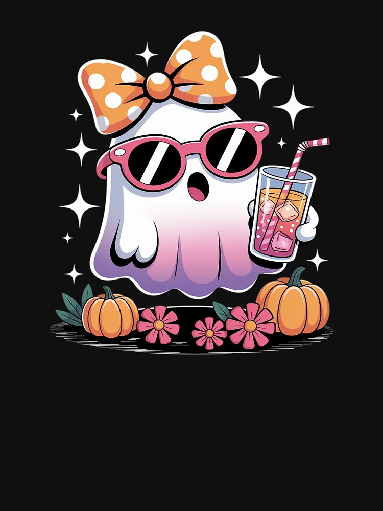 Cute Ghost Drinking Coffee With Halloween Bow Women Girls by SyntaxClaw