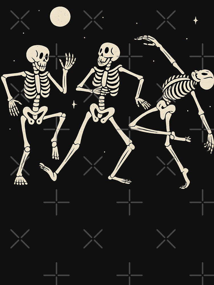 Funny Dancing Skeletons Under the Moon Halloween Vibes by DrawHandArt