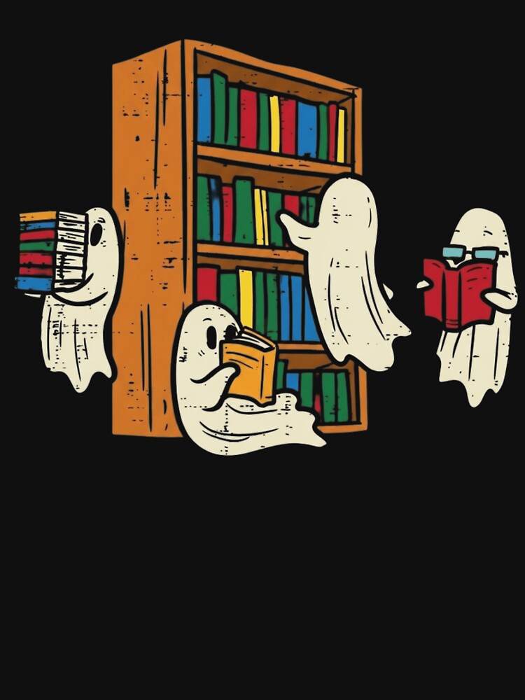 Cute Reading Ghosts Bookshelf Book Lover Spooky Halloween by haitrieuic96