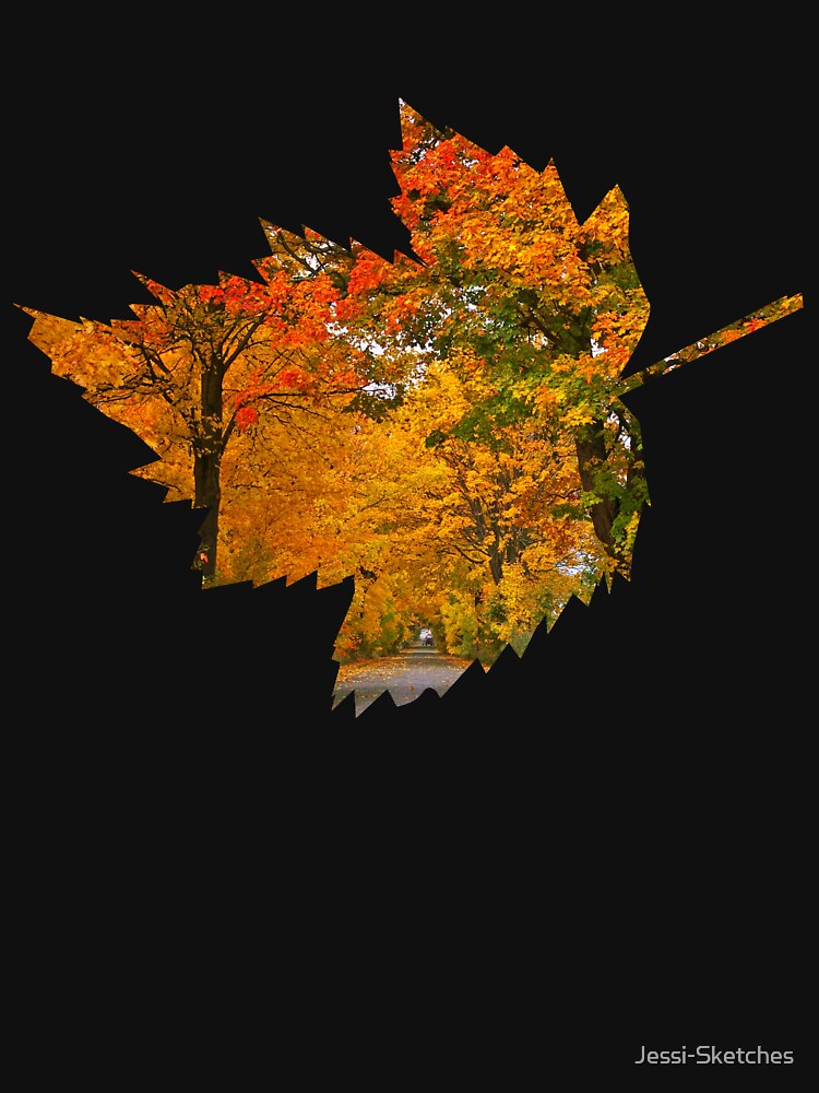 leaf silhouette with autumn scene - fall by Jessi-Sketches