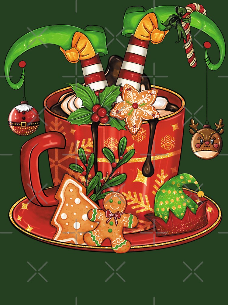 Christmas Elf Coffee Cup With Cookie, Cute Elf Coffee Cup’s Christmas by LunaNovaArtShop