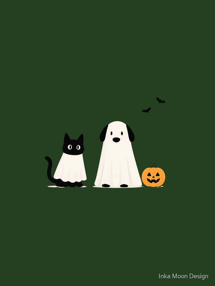 Cute Ghost Cat and Dog Minimalist Halloween by Inka Moon Design