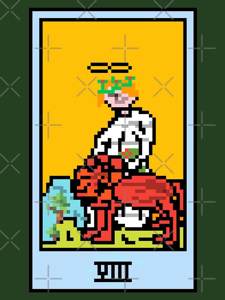 Wait, is this pixel art tarot? Green - Major Arcana 'The Strength' (Design for T-shirt, stickers and other accessories) by Pixel Waite