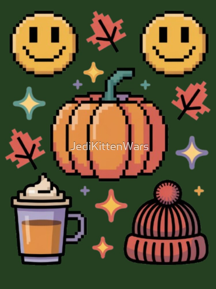 Glitch Y2K Smiley Face Coffee Pumpkin Beanie Leaf Star by JediKittenWars