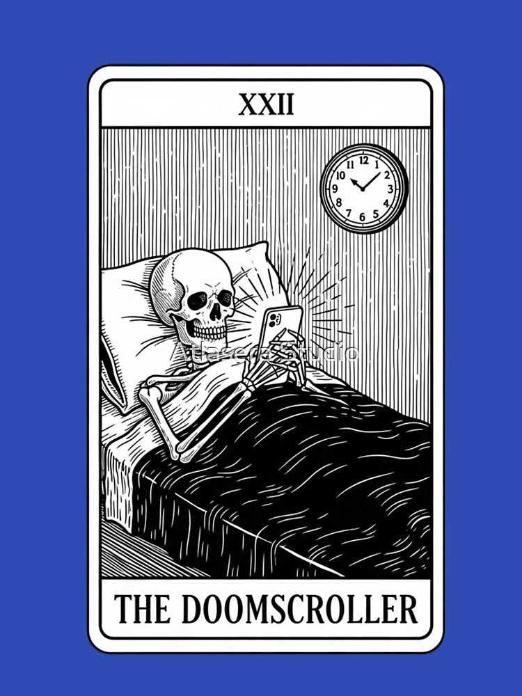 The Doomscroller - Funny Skeleton Phone Tarot Card T-Shirt by Atlasera Studio