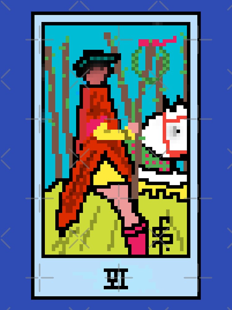 Wait, is this pixel art tarot? Blue - Minor Arcana 'Six of Wands' (Design for T-shirt, stickers and other accessories) by Pixel Waite
