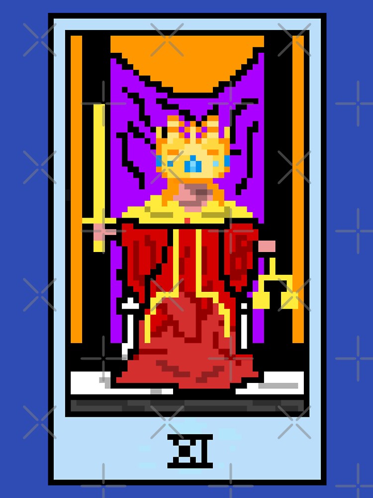 Wait, is this pixel art tarot? Blue - Major Arcana 'Justice' (Design for T-shirt, stickers and other accessories) by Pixel Waite