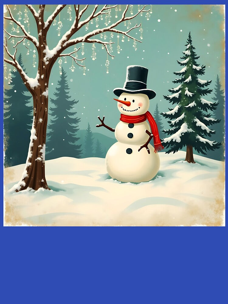 Vintage Snowman next to a pine tree by EmeraldeaDesign