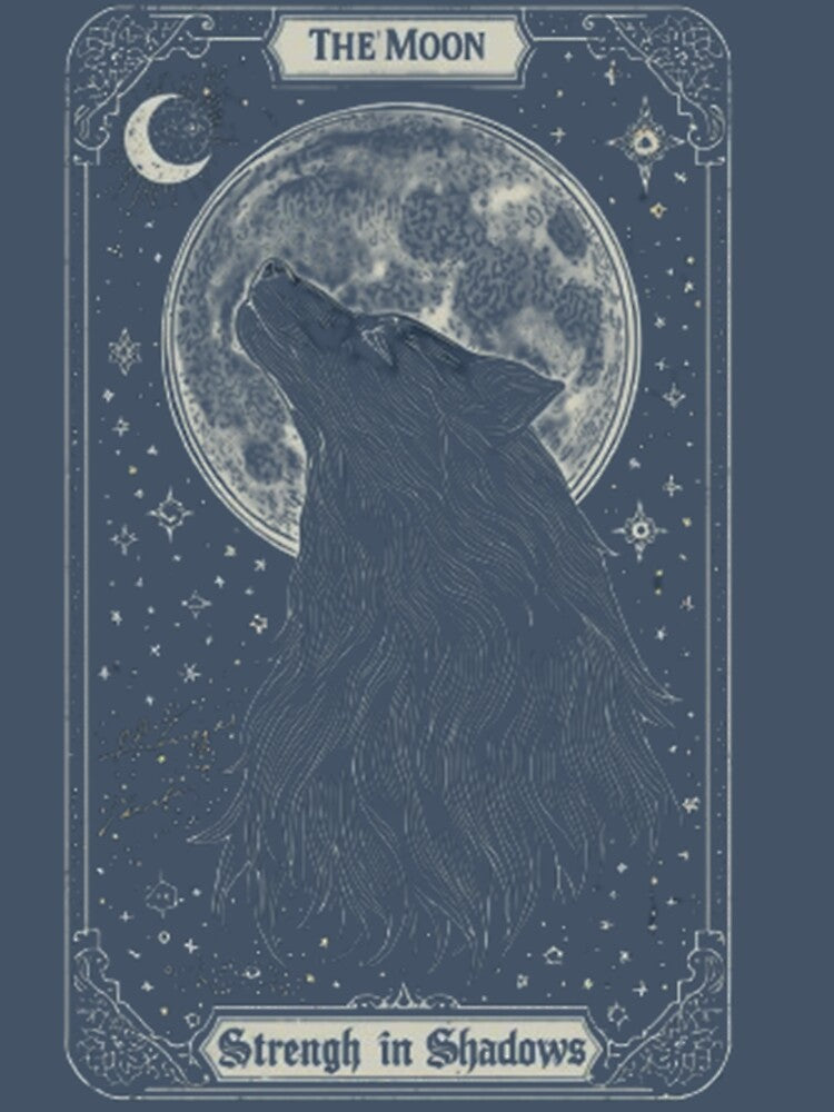 The Moon Wolf – Mystical Tarot Card Aesthetic T-Shirt Design by Whispering Colors