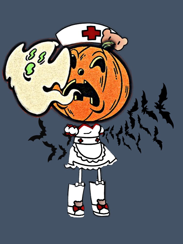 Creepy Halloween Nurse Pumpkin Head Ghost Bats by catchyology
