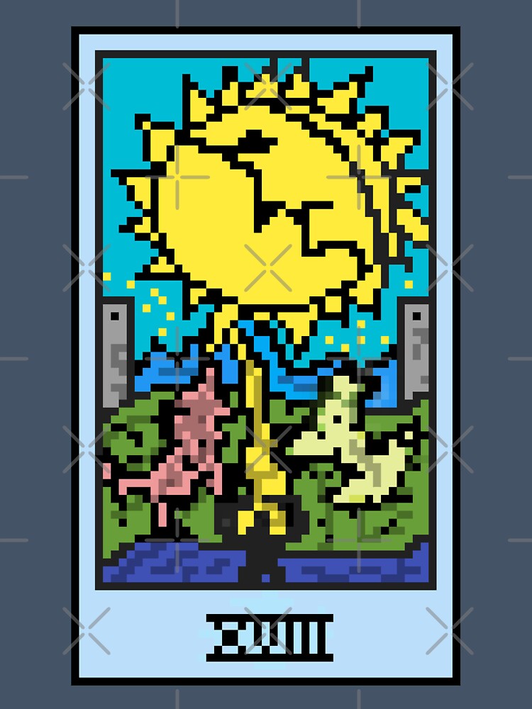 Wait, is this pixel art tarot? Blue  - Major Arcana 'The Moon' (Design for T-shirt, stickers and other accessories) by Pixel Waite