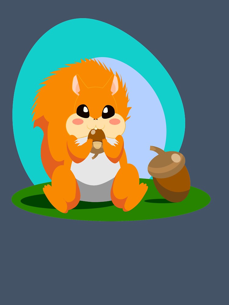 Red squirrel with an acorn that sits on a green lawn by IrishFireFlames