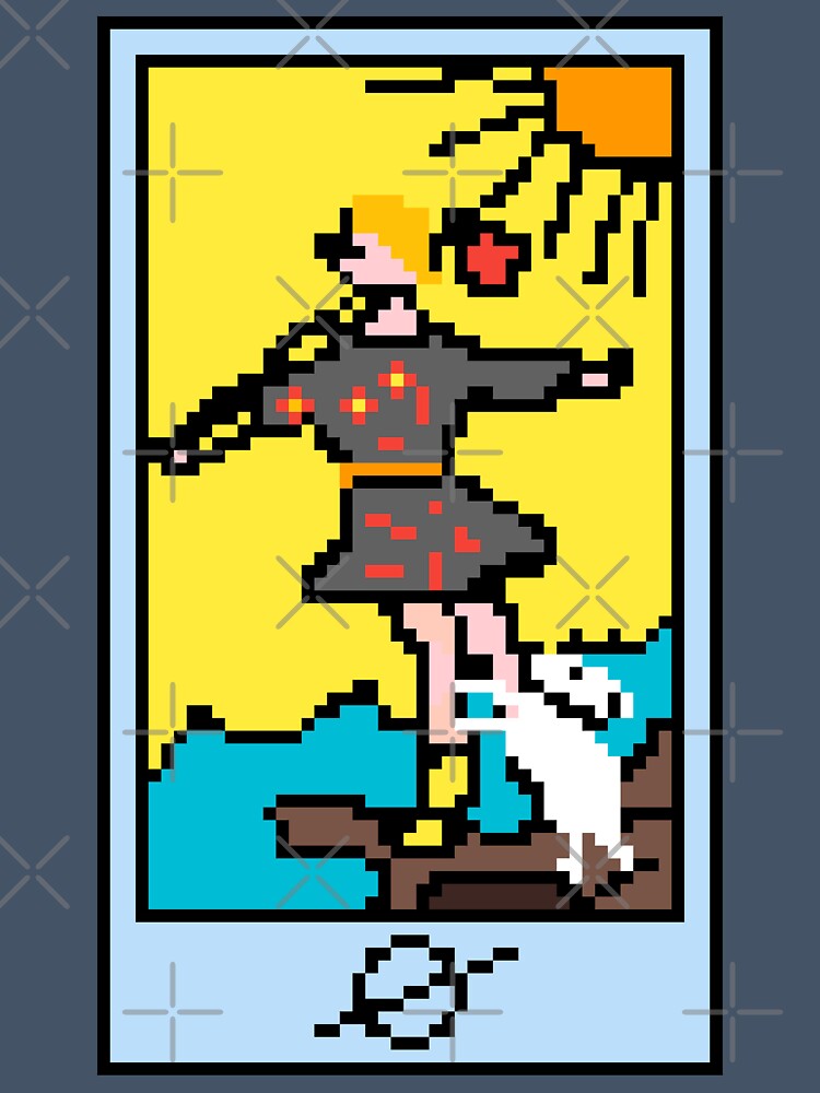 Wait, is this pixel art tarot? Blue - Major Arcana 'The Fool' (Design for T-shirt, stickers and other accessories) by Pixel Waite