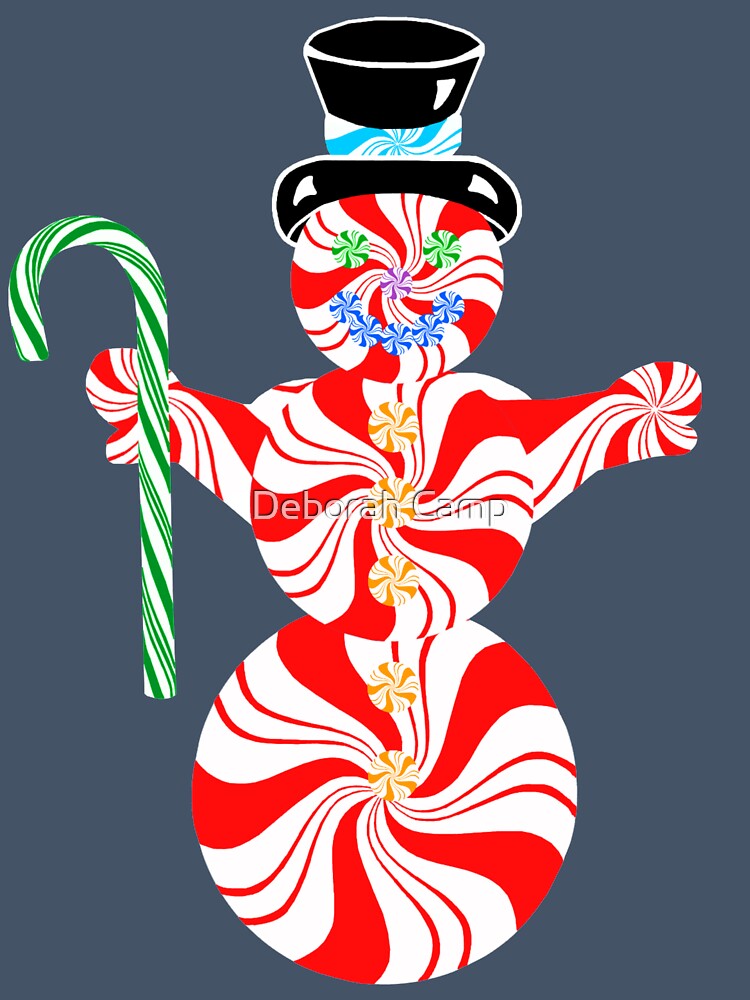 Cute Peppermint Snowman with Candy Cane by Deborah Camp