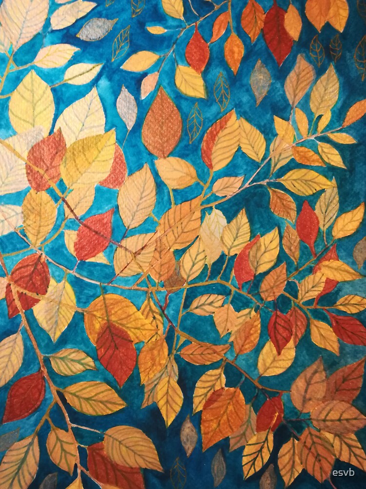 Golden autumn leaves watercolour painting by esvb