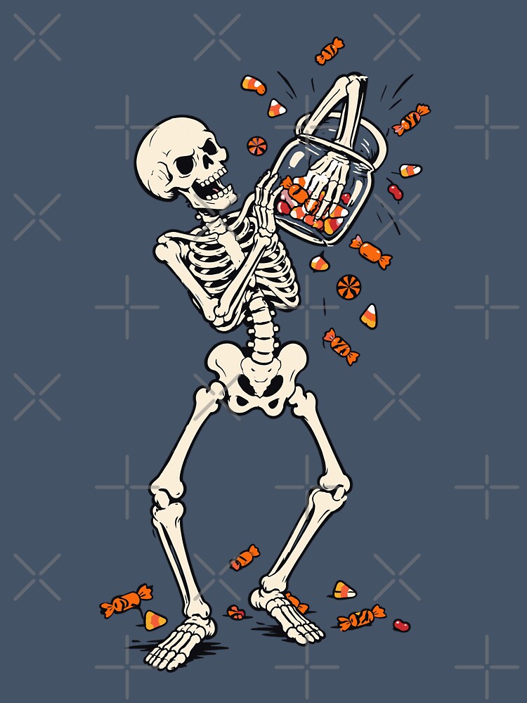 Skeleton Eating Halloween Candy Spooky Design by Krasnovaovaova