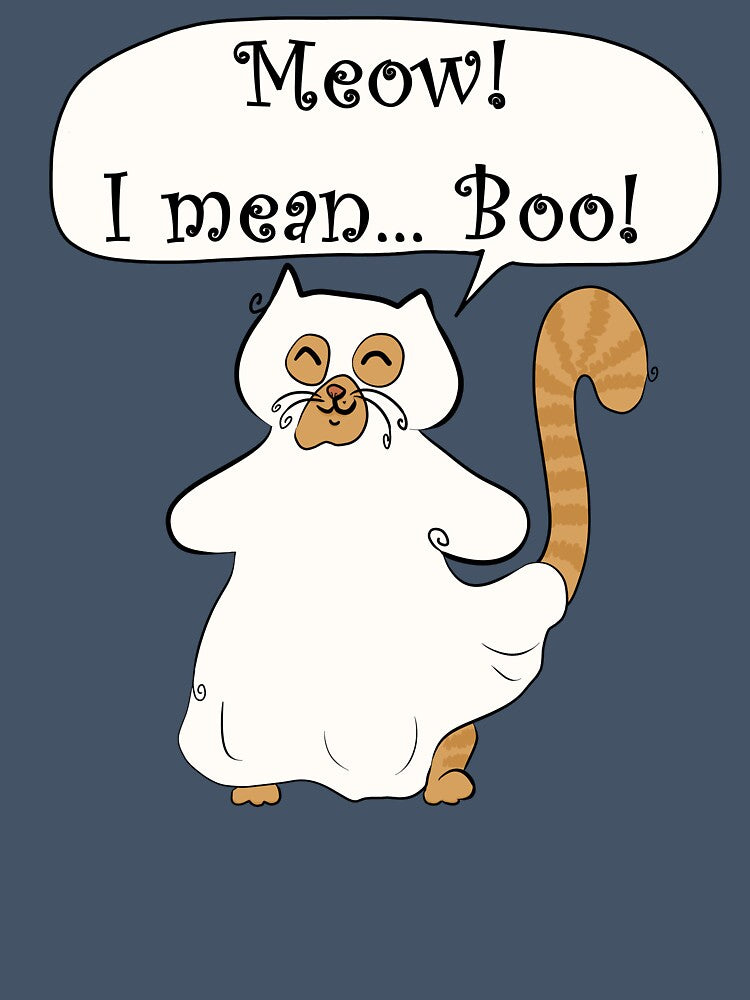Meow! I mean... Boo! Funny Cat Ghost Halloween Design by HugSomeNettles