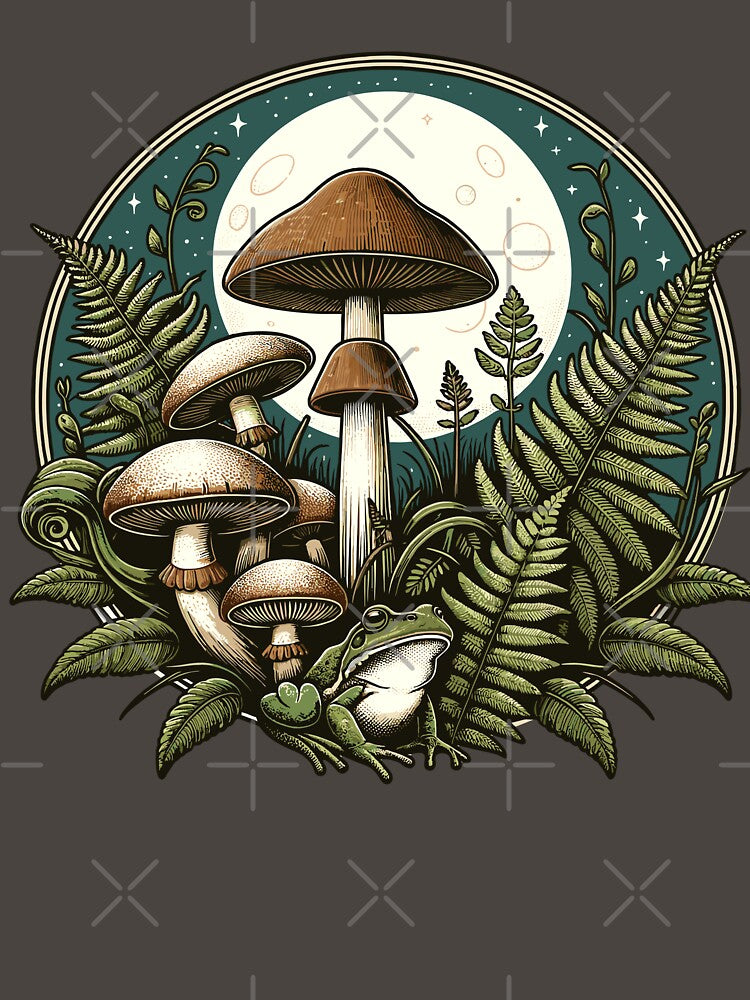 Goblincore Mushrooms Fern Frog Mycology by RayCrimson