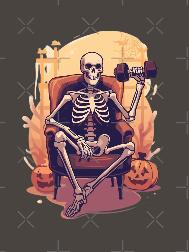 Funny Halloween Skeleton Lifting Weights | Spooky Gym Art by Mintiko2