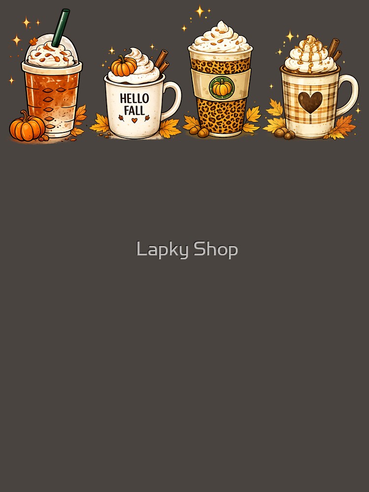 Cozy Fall Coffee Cups Autumn Illustration by Lapky Shop