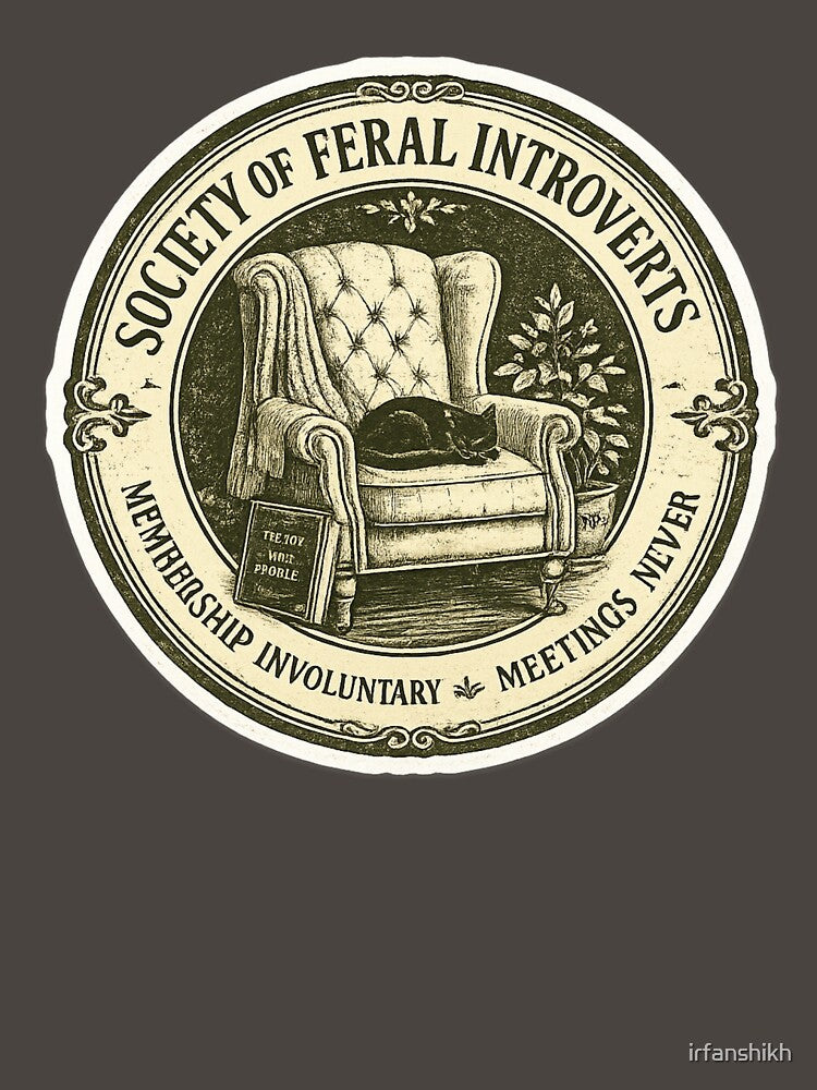 Society of Feral Introverts Meetings Never – Funny Vintage Seal Art | Introvert Feral Gift by irfanshikh