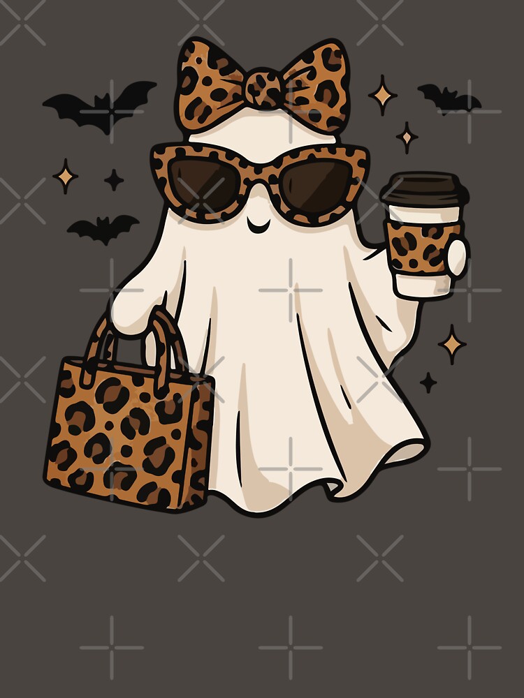 Trendy Leopard Print Ghost with Coffee – Cute Fashionista Halloween Spooky Chic Design for Fall by Charaff