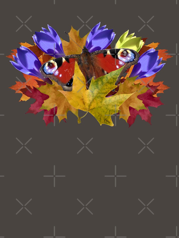 Autumn collage with fallen leaves and red butterfly by mariya-ivanova