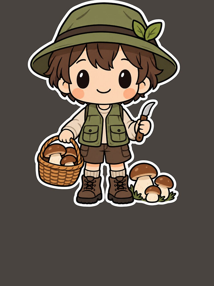 Cute Mushroom Picker with Bolete Basket by OddHobbyClub