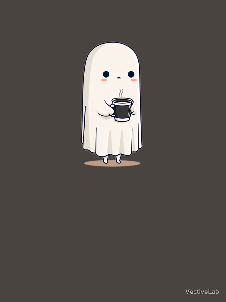 Cute Little Ghost Holding Coffee Cup – Spooky Halloween Kawaii Design by VectiveLab