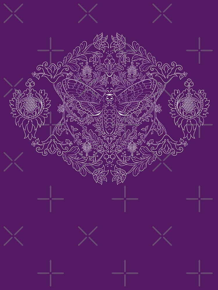 Death's Head Moth with Ornamental Flourish - White by Fireborne Studio