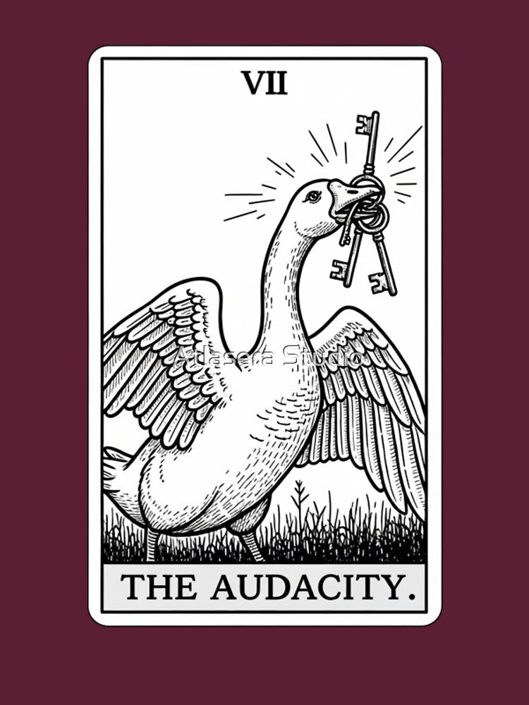 The Audacity - Funny Goose Tarot Card T-Shirt by Atlasera Studio