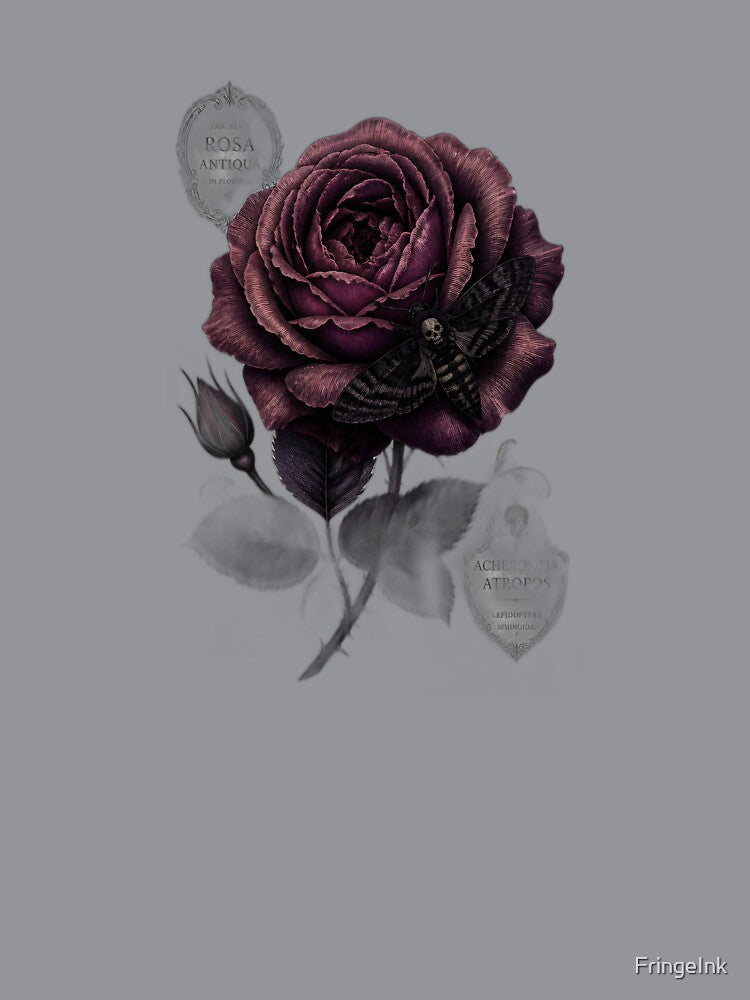 Moonlit Rose & Moth by FringeInk