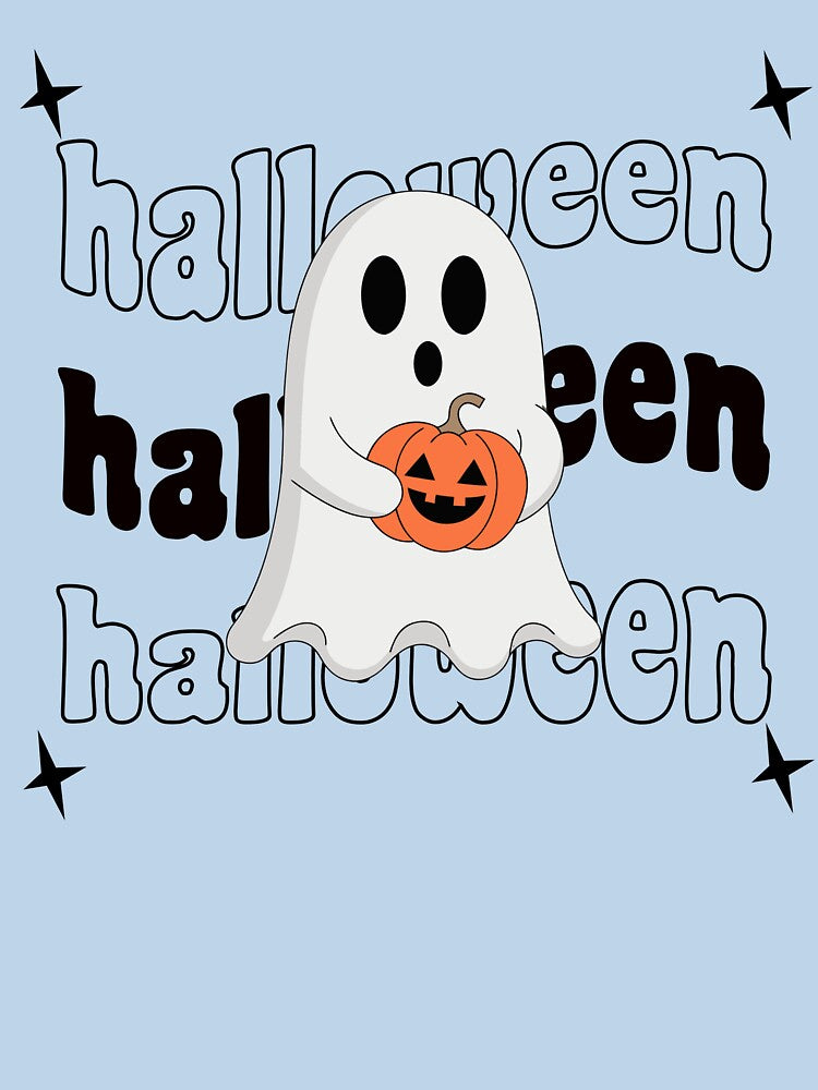 Cute Ghost Holding Pumpkin Halloween Spooky Design by MOCH- ART