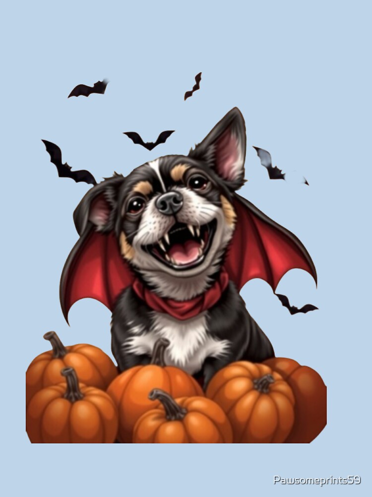 Halloween Vampire Dog with Pumpkins by Pawsomeprints59