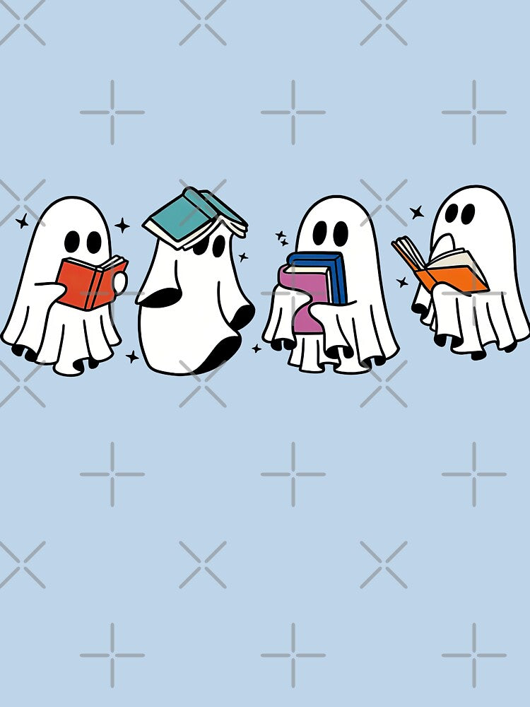Cute Ghosts Reading Books - Book Lover Halloween Design by ArtfulWeave